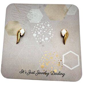 Estate 14K Yellow Gold Opal Pierced 1/2 Inch Stud Earrings